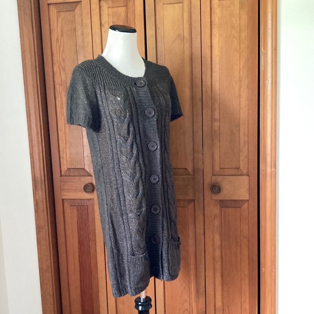 LouLou Brown Buttondown Short Sleeve Cardigan, Size S